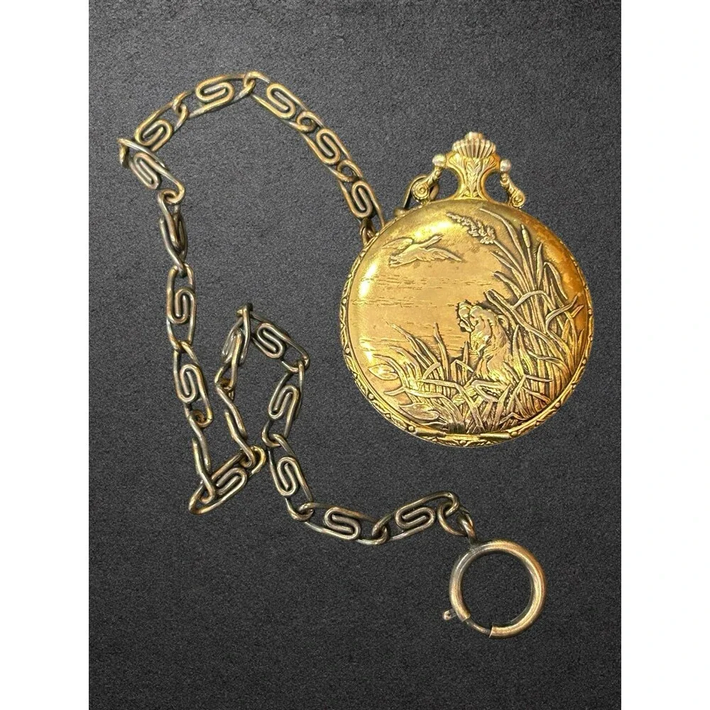 André Rivalle 17 Jewel Swiss Pocket Watch Hunting Scene
